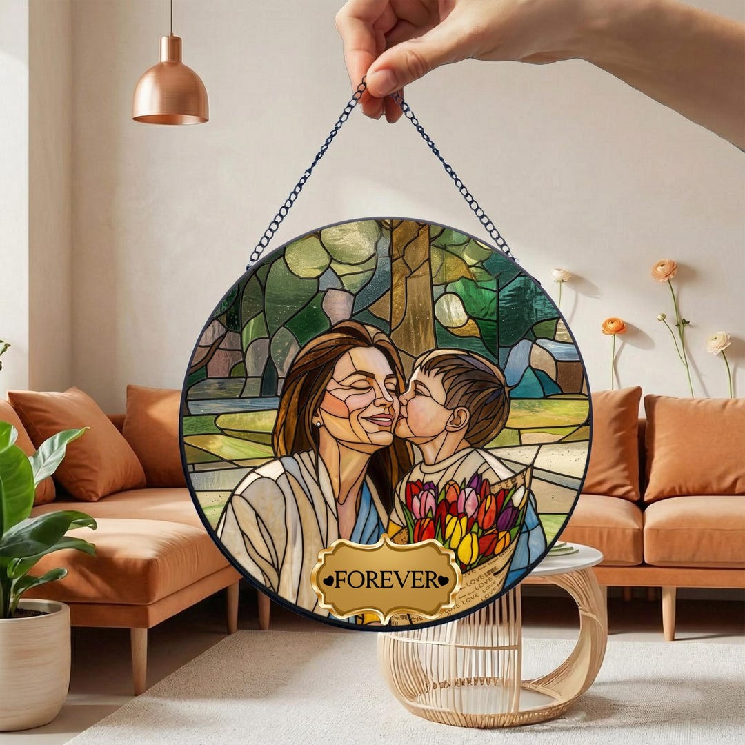 Custom Photo Portrait Stained Glass Suncatcher Gift for Mom ...
