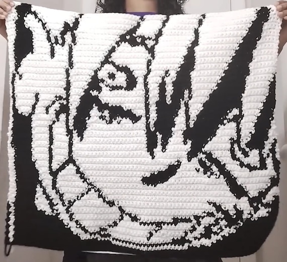 Anime Tapestry Crochet Grid Maka Soul Eater Tapestry Crochet Grid manga Tapestry Crochet Grid emo Crochet Grid black and White Crochet Grid Etsy