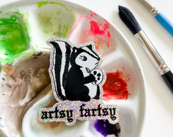 Artsy Fartsy Sticker, Cute Animal Vinyl Sticker, Art Related Humor, Skunk Illustration, Gift For Artists