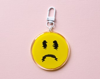 Warped Sad Face Keychain, Mental Health, Epoxy Coated Keychain, Sad Face,  Emo