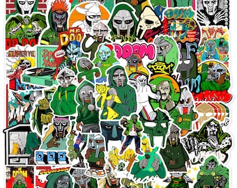 50Pcs Mf Doom Stickers Pack, Cool Rapper Aesthetic Poster Vinyl Waterproof Sticker Decals for Kids Teens Adults Fans for Water Bottle,Laptop