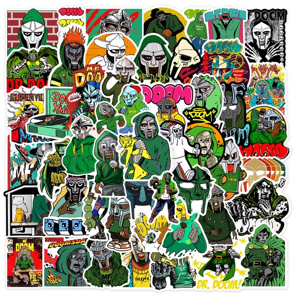 50Pcs Mf Doom Stickers Pack, Cool Rapper Aesthetic Poster Vinyl Waterproof Sticker Decals for Kids Teens Adults Fans for Water Bottle,Laptop