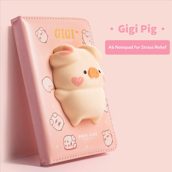 Cute Gigi Pig Diary for Girls and Boys, Cartoon Animal Decompression Notebook Journal Stress Relief Gift for Kids Women