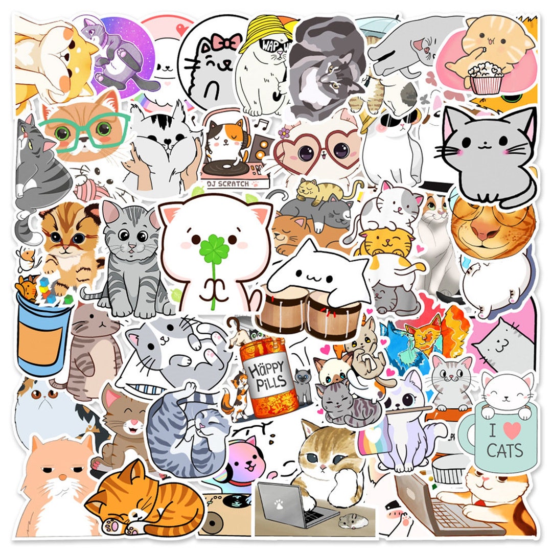50pcs Cute Cat Laptop Stickers Waterproof Vinyl Animals Etsy