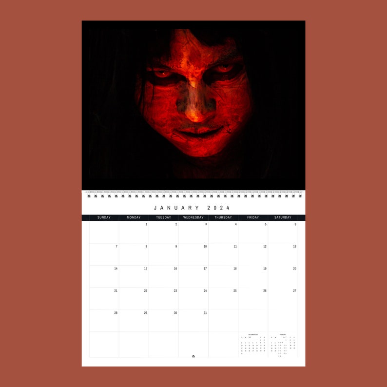 Horror Calendar 2024 Gift Idea for Horror Lovers Wall Calendar Present