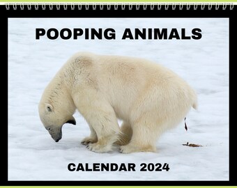 Pooping Animals Calendar 2024 Gift Idea For Pooping Animals Lovers | Funny Animal Wall Calendar Present For Women, Men | 12 Month Calendar