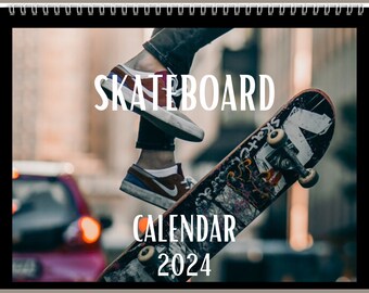 Skateboard Kalender 2024 Geschenkidee Für Skateboard Liebhaber | Skateboard Wandkalender Geschenk für Frauen oder Männer | 12 Monatskalender