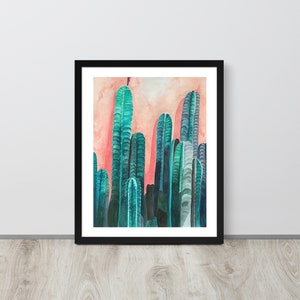 Kakteen Aquarell | Wüsten Kunst | Wüstenlandschaft | Wüste Poster Kunst | Gerahmtes Poster
