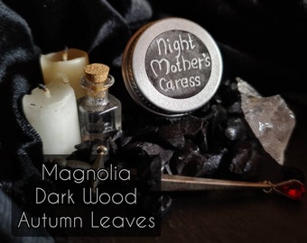 Solid perfume in a jar or Balm Stick "Night Mother's Caress" (Magnolia, Dark Wood, Autumn Leaves)