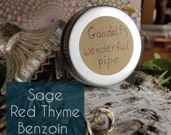 Solid perfume in a jar or Balm Stick "Gandalf's Wonderful Pipe" (Sage, Red Thyme, Benzoin)