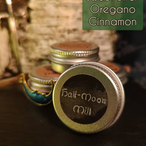 Solid perfume in a jar or Balm Stick "Half-Moon Mill" (Sweet Birch, Oregano, Cinnamon)