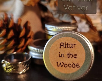 Solid perfume in a jar or Balm Stick "Altar in the Woods" (Bergamot, Bay Leaf, Vetiver)