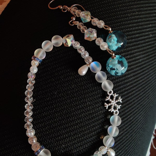 Beads and trinkets - Tactile Handmade Bracelet and Earrings Set "Icicles"