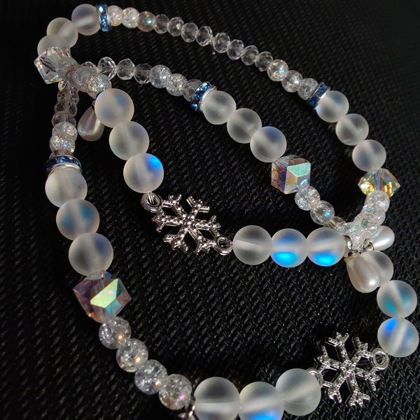 Beads and trinkets - Tactile Handmade Bracelet and Earrings Set "Icicles"