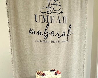 Umrah Mubarak Vinyl Decal Sticker, Arabic Calligraphy Iron-On, Custom Names, Welcome Home Umrah Decor Backdrop