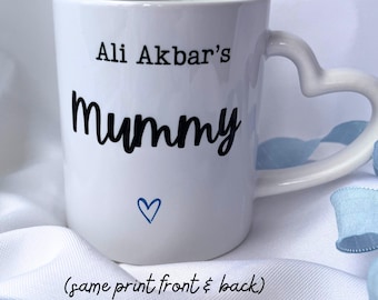 Personalised Mum Mug with Heart Handle | Kid’s Name + “Mummy” Mug | Mother’s Day Gift