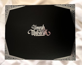 Personalised Black Large Magnetic Gift Box : Eid, Ramadan, Umrah & Nikkah Mubarak - Oriental Design