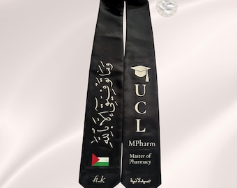 Custom Graduation Sash – Satin Stole with Arabic Calligraphy, Name & Country Flag