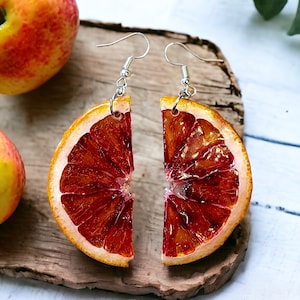 Blood orange earrings/Real fruit earrings/Wearable fruit/Boho earrings/Cottagecore earrings/Resin fruit earrings/Spring jewelry/Easter gift