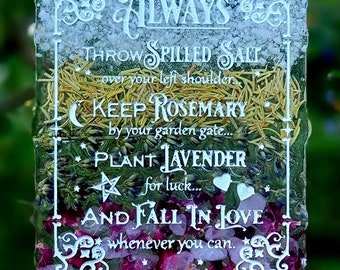 Practical magic| &quot;Always Throw Spilled Salt&quot;|Hanging Resin Plaque|Witchy Wall Art| Cottagecore Gift| Practical Magic insired