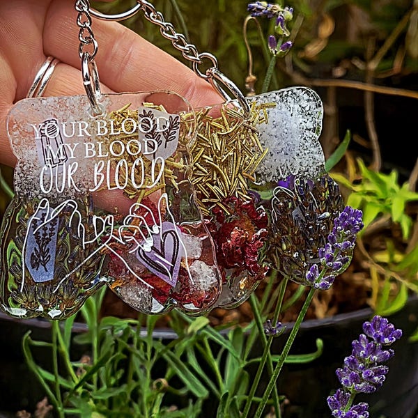 Practical magic,Your Blood My Blood Our Blood Keychain | Sisterhood Gift | Best Friend Gift | Witchy Resin Keychain | Botanical Magic Charm