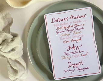 Printable Hand Lettered Wedding Menu, Custom Modern Calligraphy Invitation