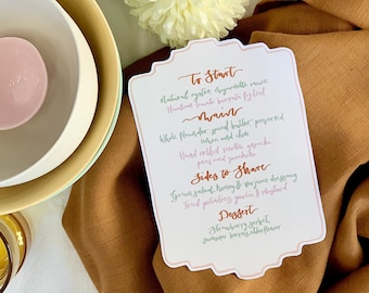 Printable Hand Lettered Wedding Menu, Custom Modern Calligraphy Invitation