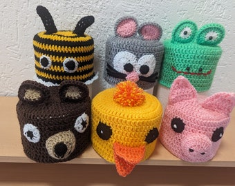 Toilet hat, toilet roll hat, toilet paper hat, crocheted animals