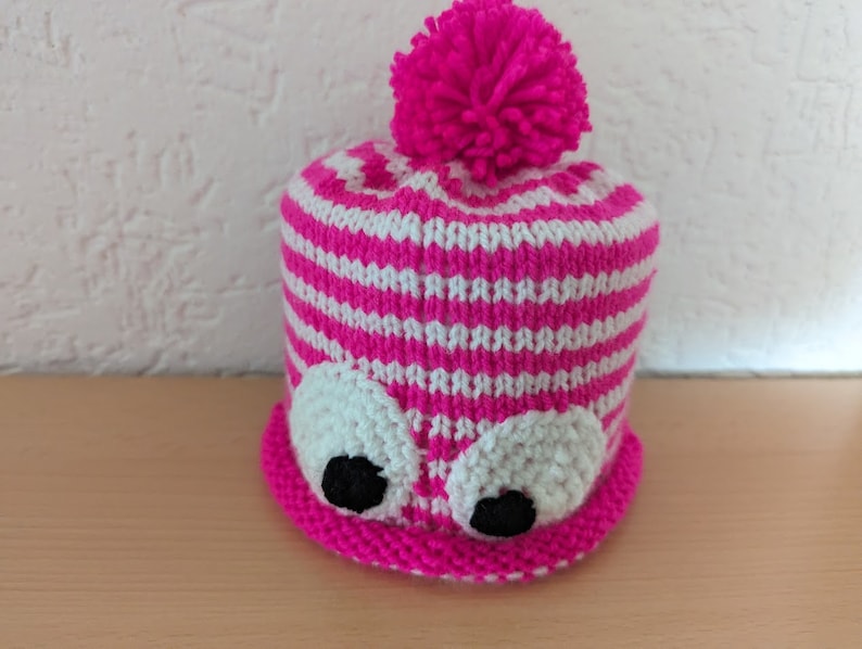 Klohut Klorollenhut Klopapierhut gestrickt geringelt Farbe wählen pink