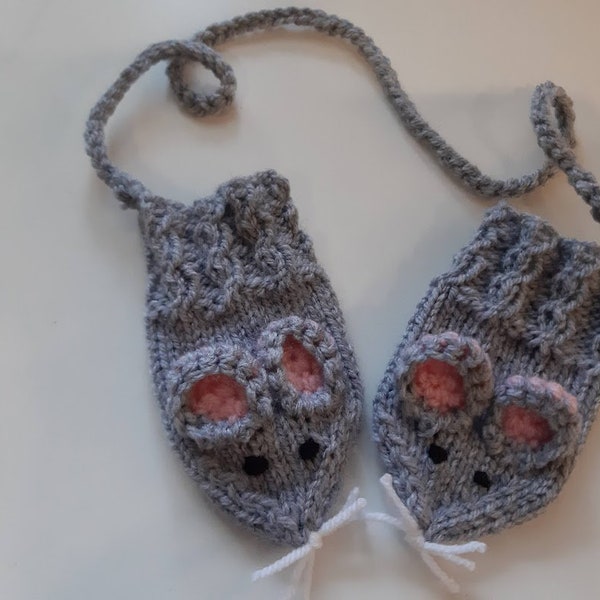 Babyhandschuhe Kinderhandschuhe Fäustlinge gestrickt grau Mäuse