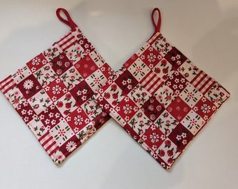 Agarradera Anpacker cosida con aspecto de patchwork rojo floral aproximadamente 20 x 20 cm