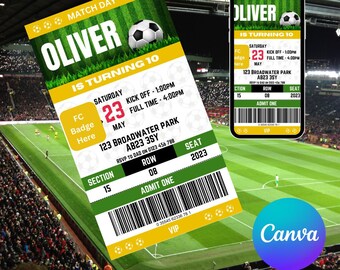 Barcelona Football Ticket Invitation: Kids Soccer Party (Digital Editable)