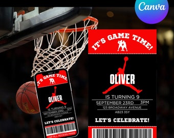 INVITACIÓN JORDAN JAM / Invitación a fiesta de baloncesto / Invitación de aros para niños / Invitación de baloncesto para niños / Cumpleaños editable digital svg