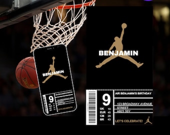 Jumpman Basketball Birthday Invitation: Gold Kids Hoops (Digital)