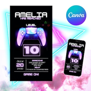 INVITO A UNA FESTA DI GIOCO / Invito a una festa di videogiochi / Invito a giochi / Invito PS5 / Compleanno digitale modificabile in formato SVG / Playstation
