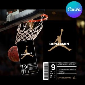 JORDAN JAM INVITATION Gold| Basketball Party Invitation | Kids Hoops Invitation | Kids Basketball Invitation | Digital Editable Birthday svg