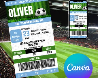 Invitación MAN CITY PARTY / Invitación a fiesta de fútbol / Invitación de fútbol para niños / Invitación de fútbol para niños / Cumpleaños editable digital svg