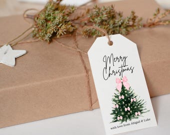 Personalized Christmas Tree Gift Tags with Bows (Set of 8)