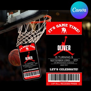 INVITATION DE BASKET-BALL JUMPMAN | Invitation de partie de basket-ball | Invitation de cerceaux d'enfants | Invitation de basket-ball d'enfants | Anniversaire numérique svg