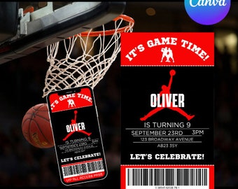 INVITACIÓN DE BALONCESTO JUMPMAN / Invitación a fiesta de baloncesto / Invitación de aros para niños / Invitación de baloncesto para niños / Cumpleaños digital svg