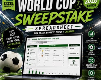 World Cup 2026 Sweepstake kit | Automated Excel Office Pool Template | Random Draw, Live Scoreboard & Prize Calculator | Instant Download