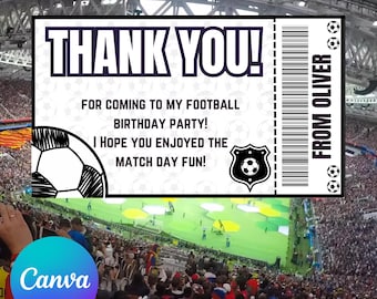 Editable Football Thank You Card • Football Party Thank You Note • Printable Soccer Thank You Card • Kids Football Birthday Thank You