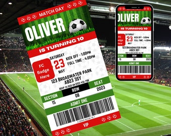 Invitación MANCHESTER UNITED PARTY / Invitación a fiesta de fútbol / Invitación de fútbol para niños / Invitación de fútbol para niños / Digital editable svg