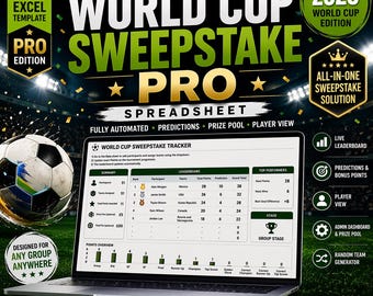 PRO World Cup 2026 Sweepstake kit | Automated Excel Office Pool Template| Predictions, player dashboard & Prize Calculator |Instant Download