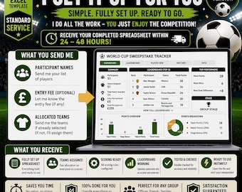 Done For You World Cup 2026 Sweepstake | I Set Up Your Office Pool | World Cup 2026 Sweepstake | Custom Excel Template, Ready to Use