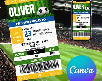 Real Madrid Football Ticket Invitation: Editable Kids Soccer Party (Digital)