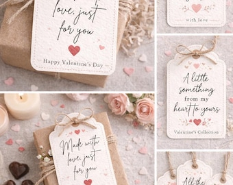 Etiquetas de regalo para San Valentín / Etiquetas con forma de corazón / Etiquetas de San Valentín hechas a mano / Etiquetas de regalo de amor (juego de 8)