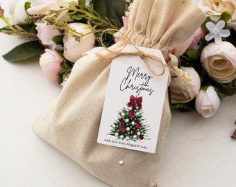 Personalized Christmas Tree Gift Tags with Bows (Set of 8)