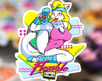 90's Workout Furry Sticker: Flexible Anime Cat, Double Sided