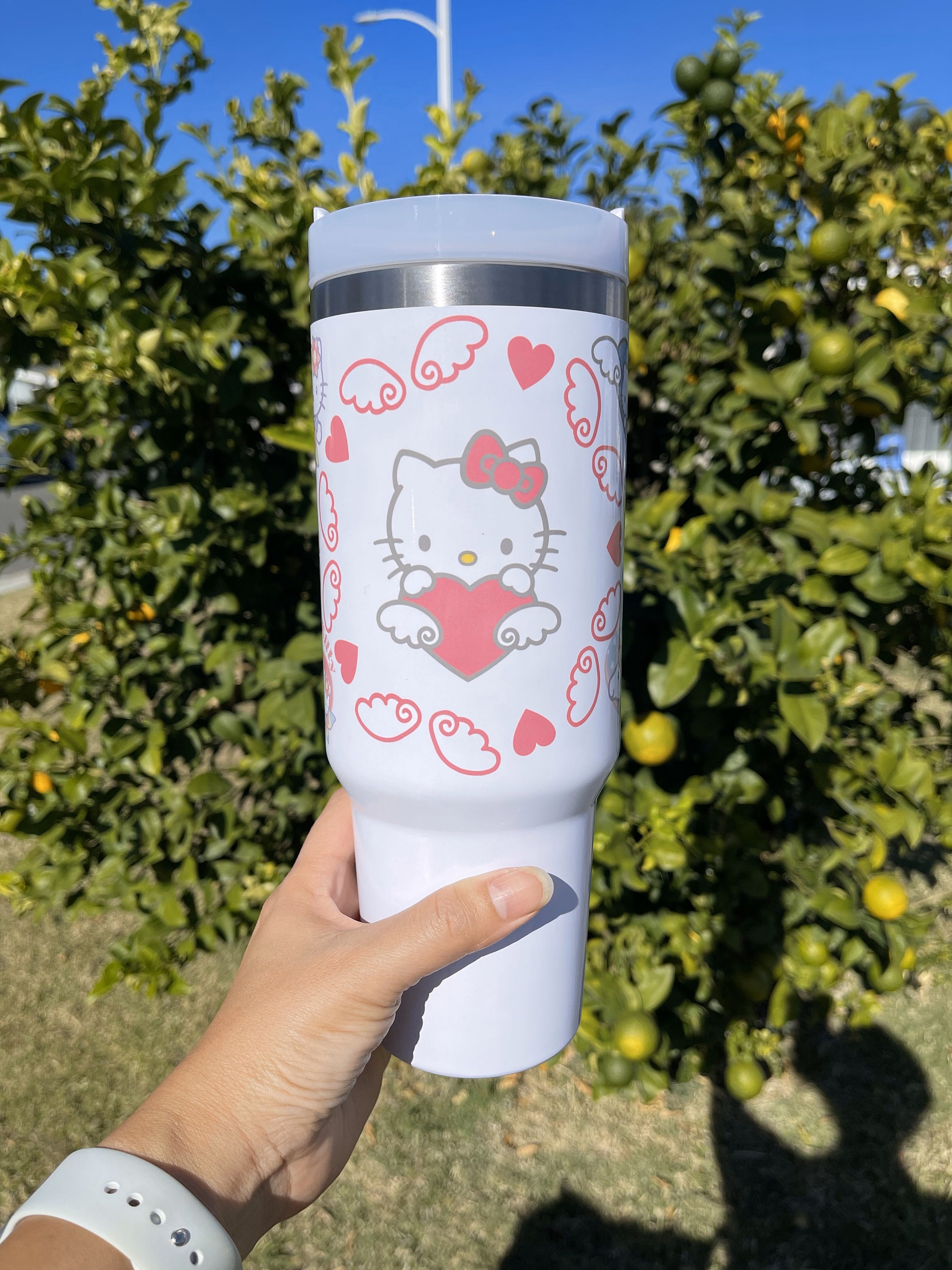 Hello Kitty Tumbler Cup 40Oz Custom Name Cute Cat Kitty Cartoon Stanley  Stainless Steel Tumblers 40 Oz With Handle Pink Personalized Sanrio Travel  Mugs Gift - Laughinks